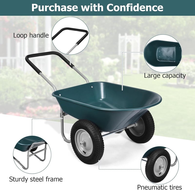 ERGOMASTER Dual-Wheel Wheelbarrow, Home Utility Garden Cart, 330 LBS Capacity, Large Heavy Duty Yard Cart for Gardening & Planting, Lawn, Farm, Construction Site, Green - Image 4